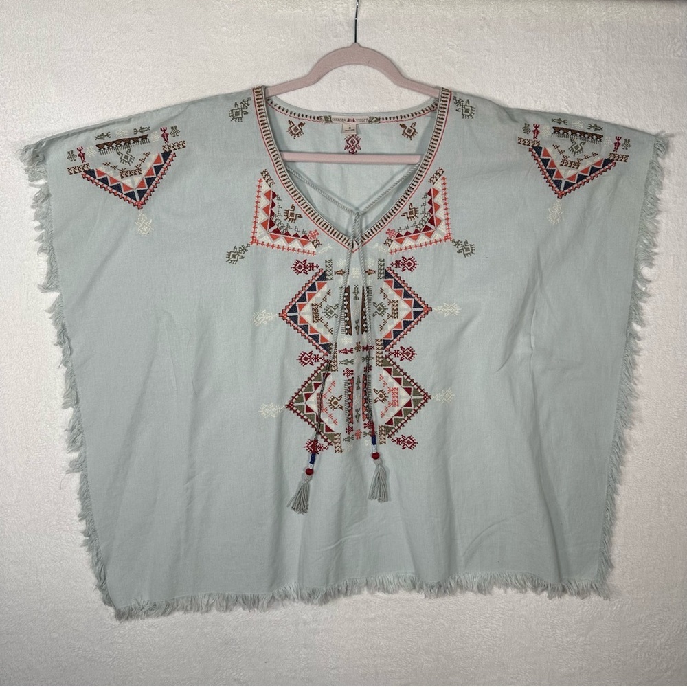 Chelsea & Violet Popover Poncho Caftan Tunic Women's Embroidered Fray Boho Top S